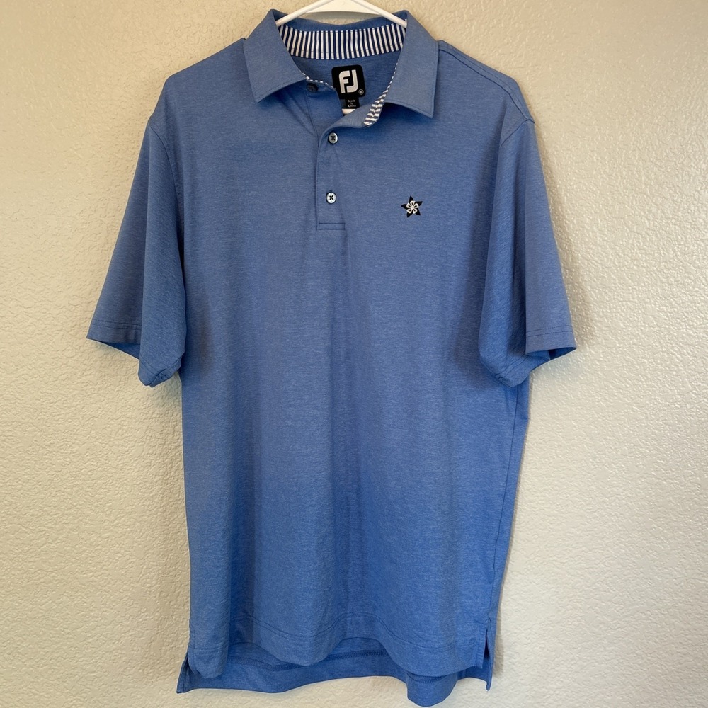 FootJoy FJ Polo Size Medium- Blue And Striped Collar - Excellent Condition -Logo